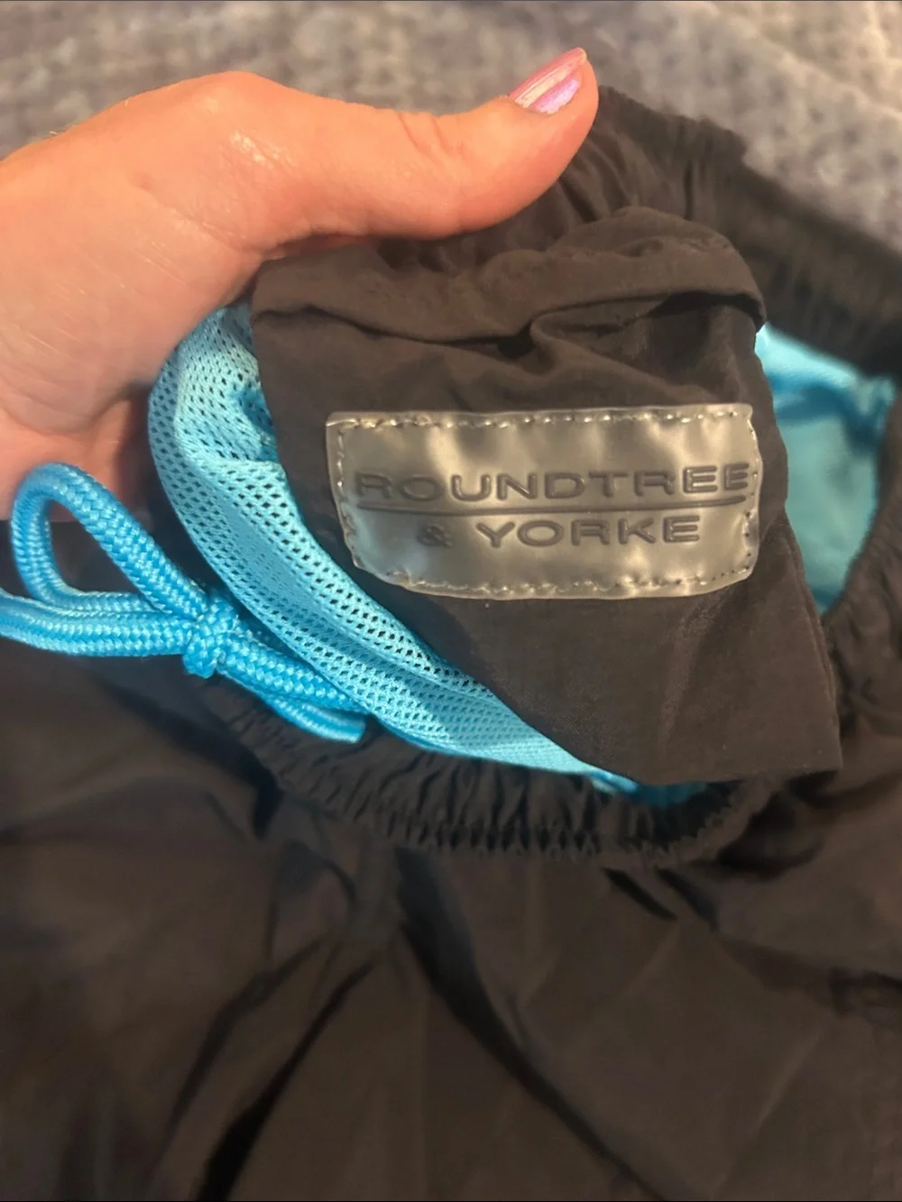 Perfect condition RoundTree and Yorke swim trunks men’s SzL black, and turquoise